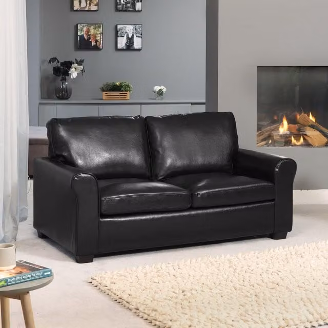Artemis Home Lauderdale Black Synthetic Leather Sofabed with Solid Wood Frame and Pull Out Drawer, 100 x 200 cm – 1
