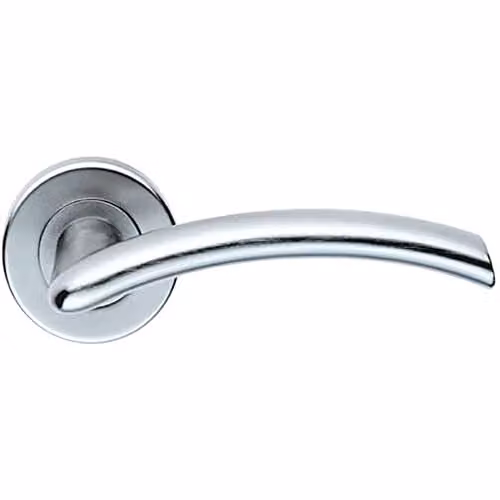 Loops Pair of Oval Arched Bar Door Handles with Concealed Fix Round Rose in Satin Chrome
