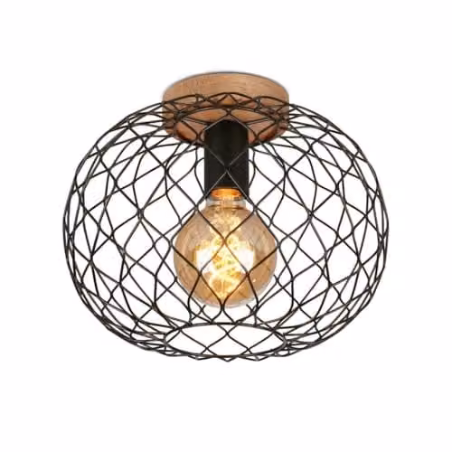 Briloner Vintage Adjustable Single Spotlight Ceiling Light in Black and Wood, W/D/H: 30 x 23 x 30 cm, E27 Socket, Max 40W – 1