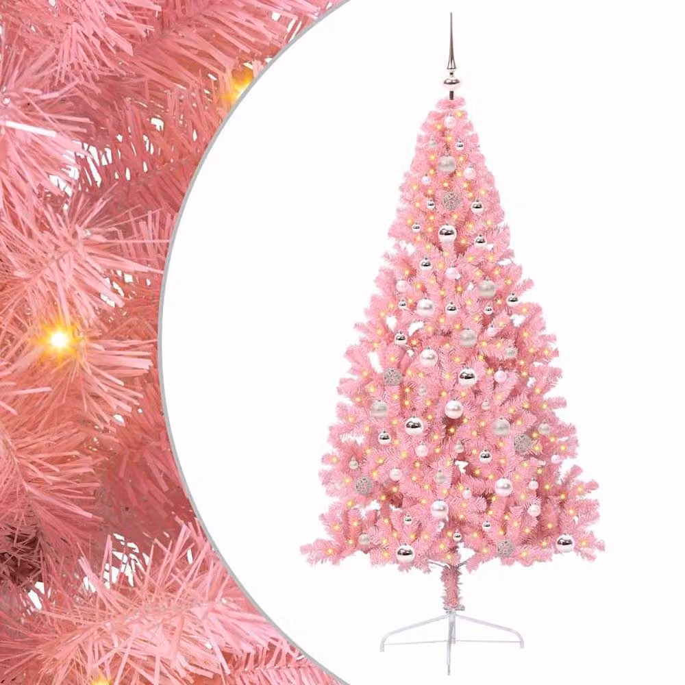 Berkfield Home Artificial Pre-lit Pink Christmas Tree with 300 LEDs, Height: 240 cm – 2