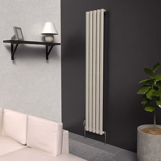 Lux Heat Oval Coloured Vertical Radiator in Dune Grey, H: 160 cm, W: 30 cm