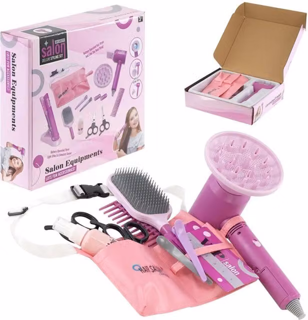 The Magic Toy Shop Kids Hairdressing Beauty Salon Pretend Play Toy Set in Pink