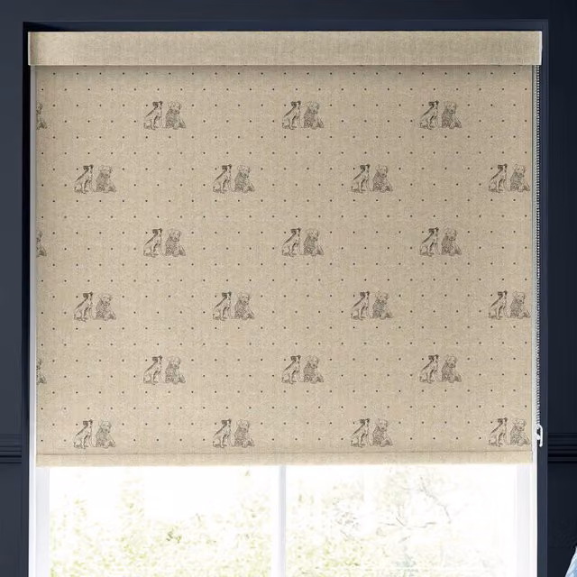 Emily Bond Millie Translucent Made to Measure Roller Blind in Indigo Blue and Beige with Dotted Animal Pattern