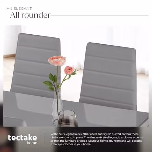 tectake Set of 8 Modern Dining Chairs in Grey Synthetic Leather with Metal Legs – 6