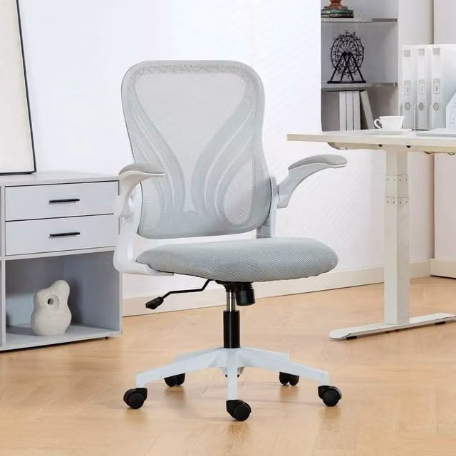 FORGEVIO Grey Mesh Office Chair with Foldable Backrest and Armrests