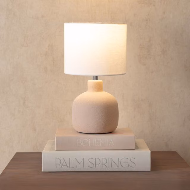 ValueLights Chelsea Sandblast Ceramic Table Lamp with Linen Drum Shade and LED Bulb in Grey