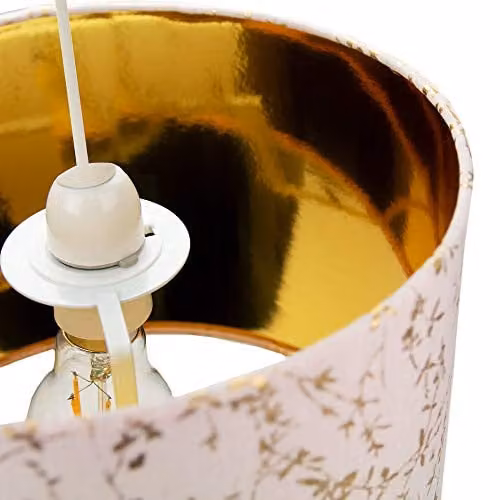 Happy Homewares Modern Round Pink Cotton Fabric Lamp Shade with Gold Floral Decoration, Diameter: 25 cm – 2