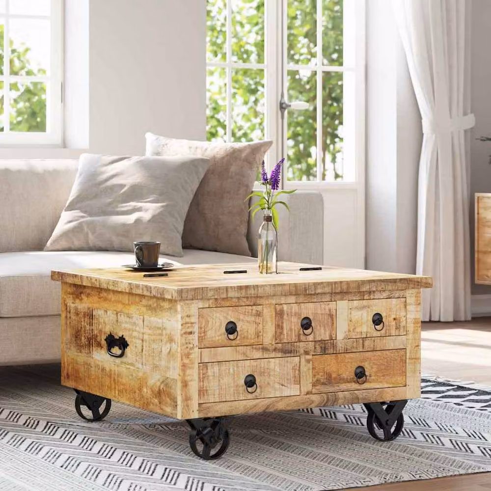 Berkfield Home Square Mango Wood Coffee Table in Brown, W/D/H: 70 x 70 x 40 cm – 2