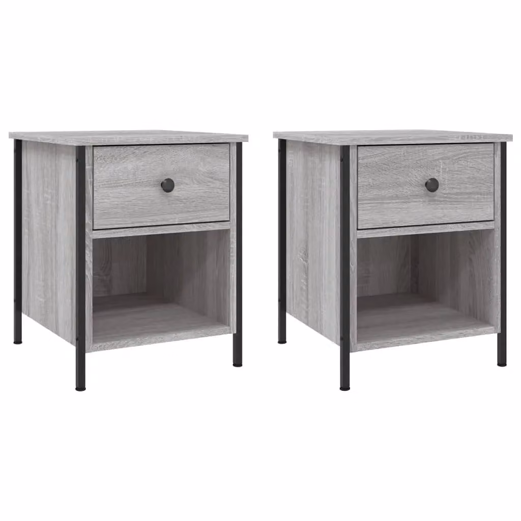 Berkfield Home Set of 2 Grey Sonoma Bedside Cabinets, W: 40 cm, D: 42 cm, H: 50 cm – 2