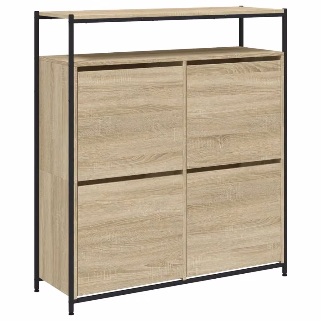 Berkfield Home Sonoma Oak Shoe Cabinet in Brown with 4 Tilting Compartments, W/D/H: 100 x 34 x 112 cm – 2