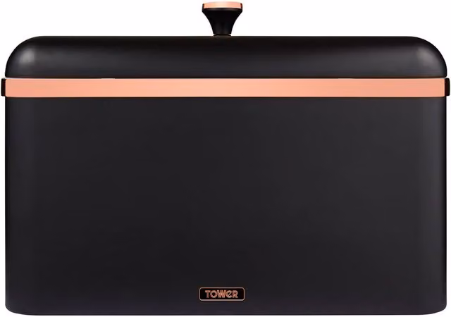 Tower Bread Bin in Black and Gold, W/D/H: 23.0 x 24.0 x 33.0 cm
