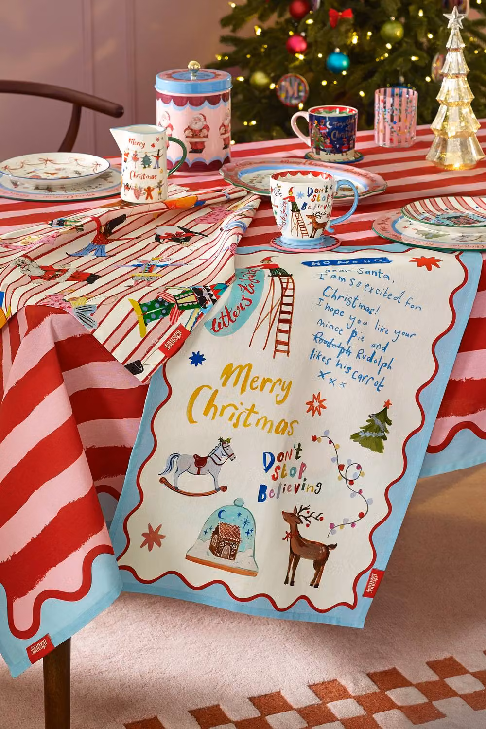 Eleanor Bowmer Dear Santa Cotton Kitchen Tea Towel Pack of 2, Multicolour, W: 50 cm, H: 70 cm – 2