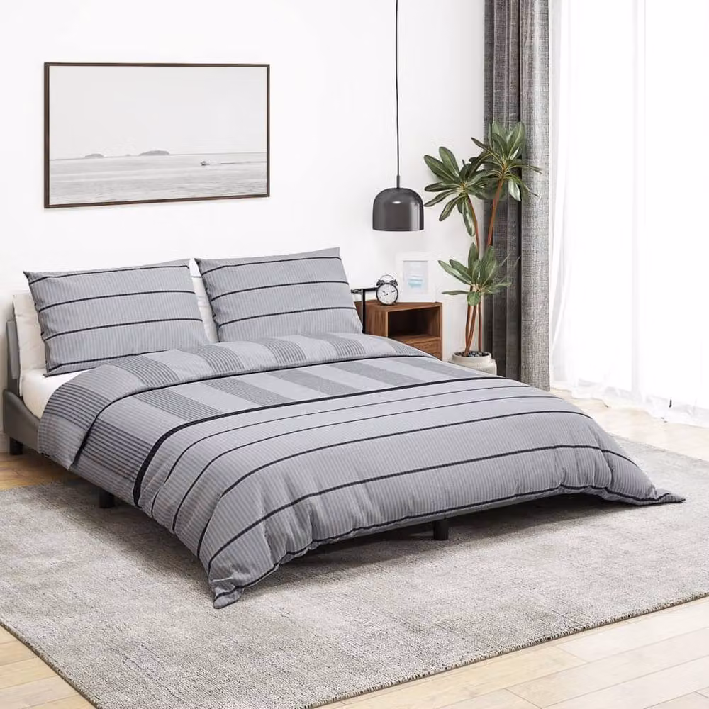 Berkfield Home Elegant Grey Cotton Duvet Cover and Pillowcase Set, W/D/H: 200 x 200 cm and 60 x 70 cm – 2