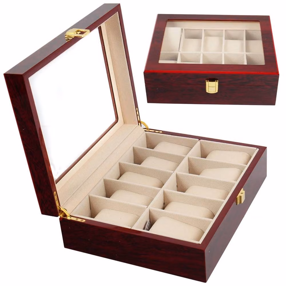 FORGEVIO Red Wood Watch Display Case and Jewellery Storage Box for 10 Watches, Width: 50 cm – 2