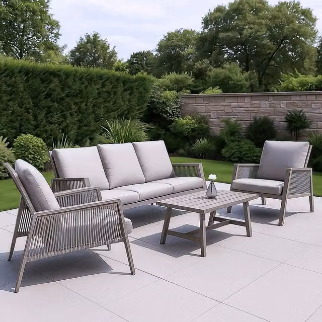 Modish Furnishing Sicily 5 Seater Aluminium Garden Sofa Set with Grey and Beige Cushions – 1