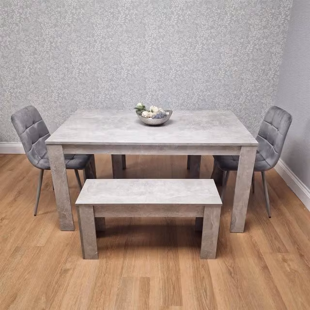Kosy Koala Modern Rectangular Dining Table Set with 2 Grey Velvet Chairs and 2 Benches