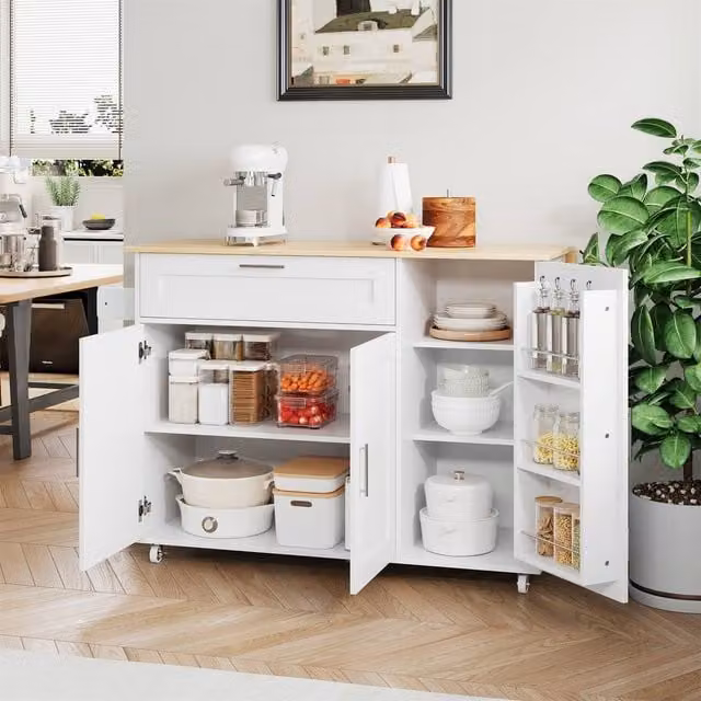 Merax Kitchen Island Trolley with Foldable Worktop in White