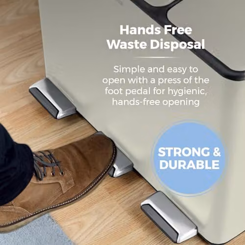 Tower 45L Recycling Pedal Bin with Removable Inner Buckets in Beige or Green – 2