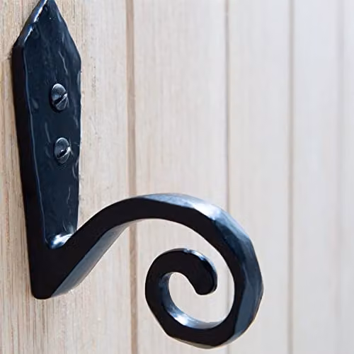 Hammer and Tongs Matt Black Powder-Coated Iron Hammered Scroll Hook, Pack of 10, W: 3.0 cm, H: 9.5 cm – 6