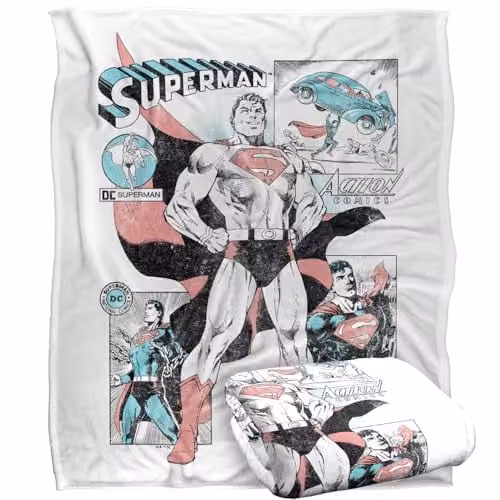 Warner Bros. Superman Comic Panels Super Soft Fleece Throw Blanket, Multicolour, W: 127.0 cm x D: 152.4 cm