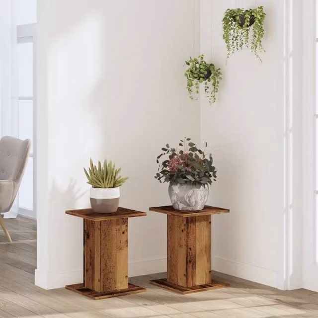 Berkfield Home Set of 2 Rustic Brown Square Plant Stands, W/D/H: 30 x 30 x 40 cm
