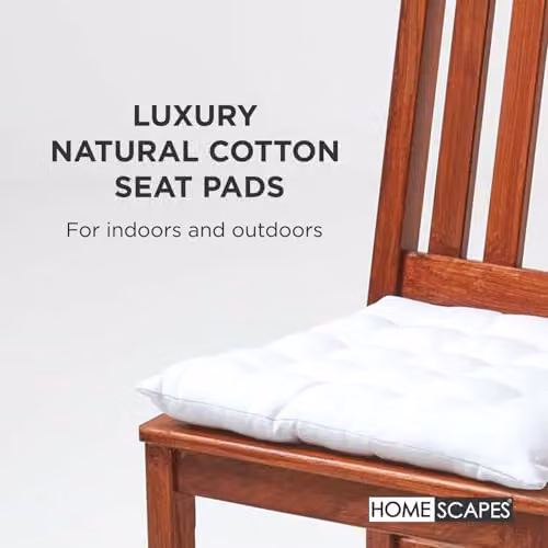 Homescapes White Quilted Cotton Seat Pads with Ties, Set of 4, W/D/H: 40 x 40 x 6.5 cm – 2