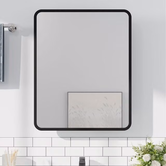 Lifeideas Modern Black Wall-Mounted Bathroom Mirror Cabinet with Internal Shelves, W/D/H: 61 x 13 x 76 cm