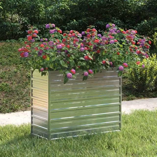 Berkfield Home Garden Galvanised Steel Raised Bed in Silver, W/D/H: 100 x 40 x 77 cm