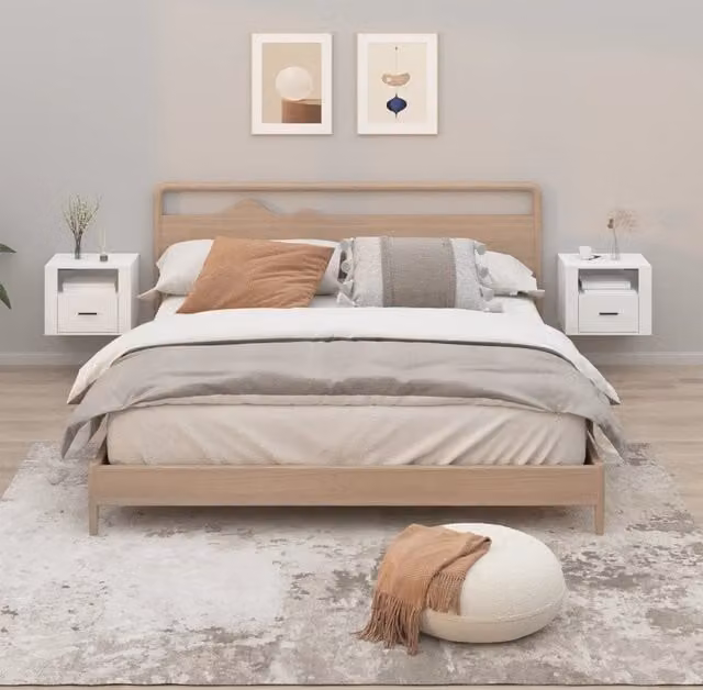 Berkfield Home Set of 2 Wall-mounted Bedside Cabinets in High Gloss White, W/D/H: 50 x 36 x 40 cm