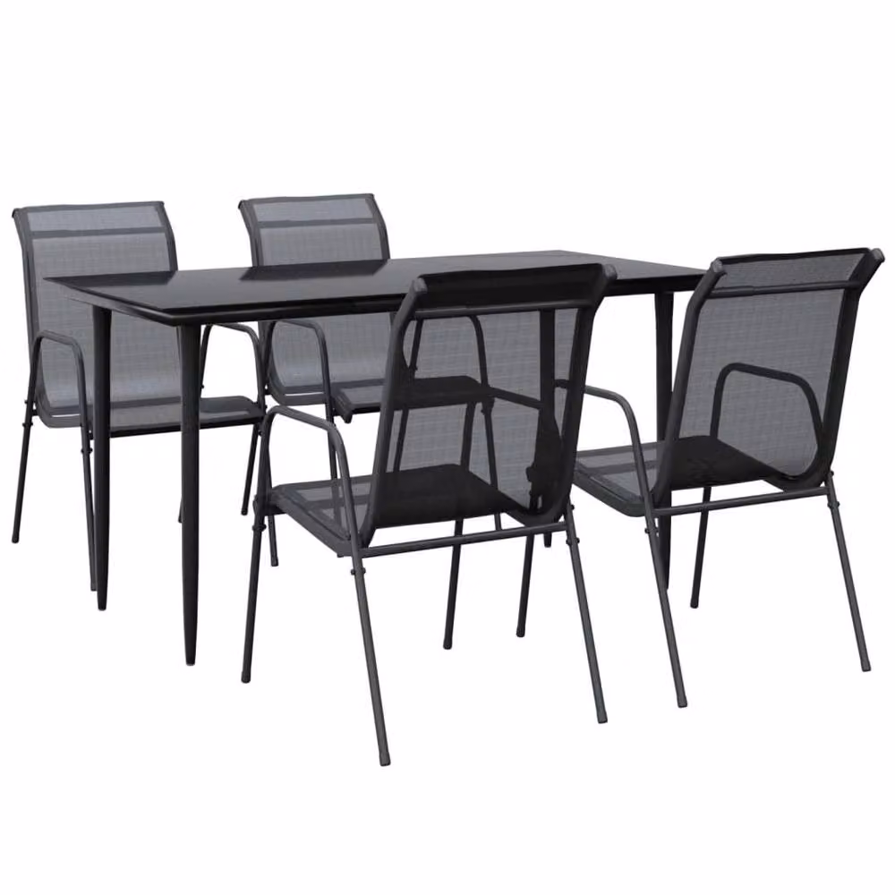 Berkfield Home 5 Piece Modern Garden Dining Set in Black Matt Powder Coated Steel and Textilene with Glass Tabletop – 2