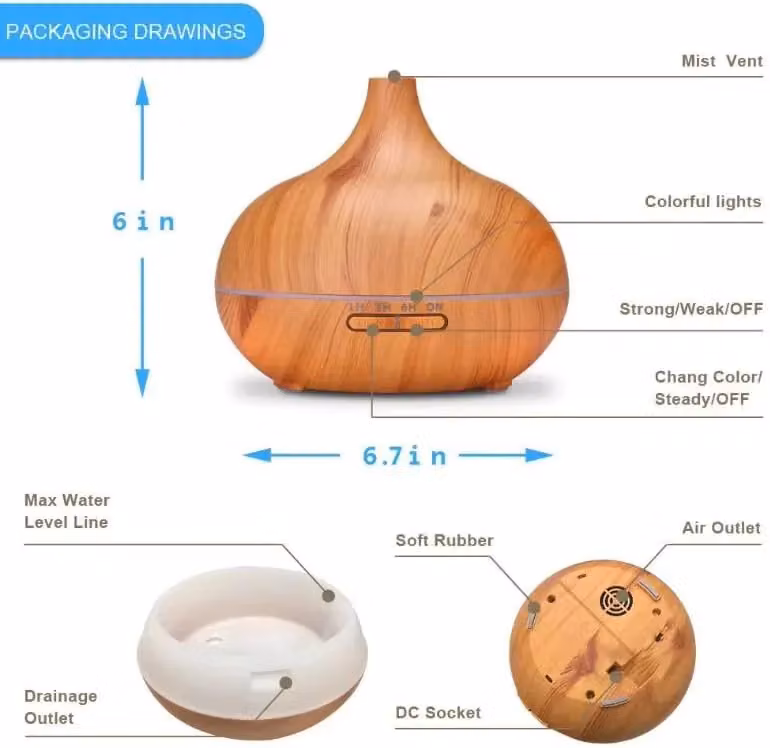 Dragodirect 500ml Aromatherapy Diffuser and Essential Oil Humidifier with 7 Colourful LED Lights in Brown – 2