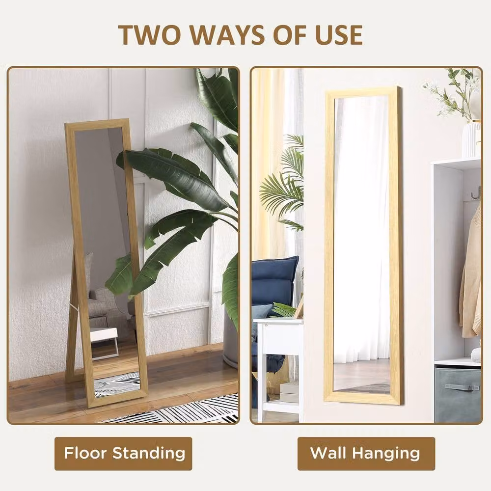 STILVORA Full Length Rectangular Mirror in Natural Wood, Freestanding or Wall Mounted – 5