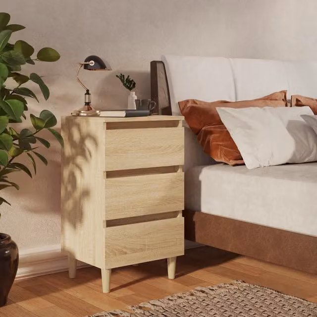 Berkfield Home Bed Cabinet in Sonoma Oak Brown with Solid Wood Legs, W/D/H: 40 x 35 x 69 cm – 1