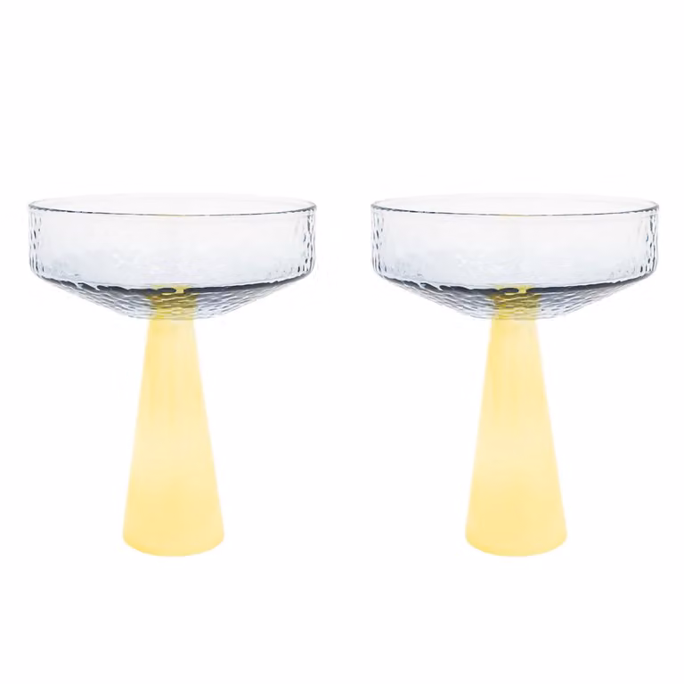 Brut Homeware Claude Champagne Coupe Set of 2 in Light Blue and Topaz Glass