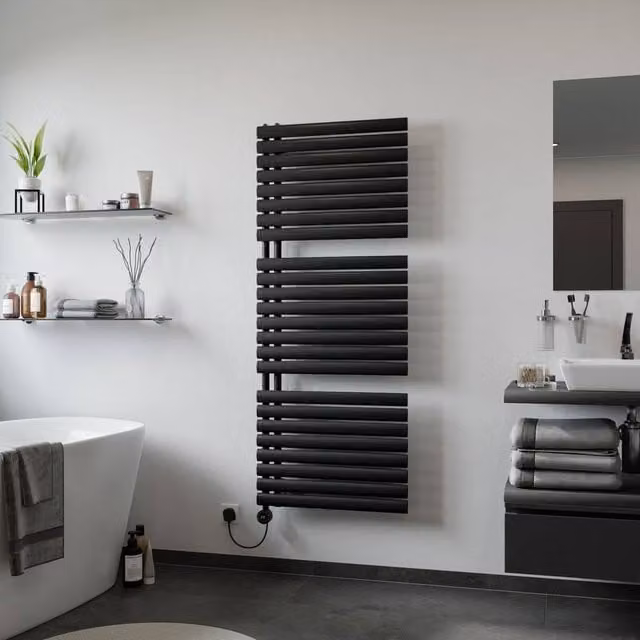 Bathroom Kingdom Nova Electric Designer Flat Panel Heated Towel Rail, Black, H: 81.6 cm, W: 50 cm