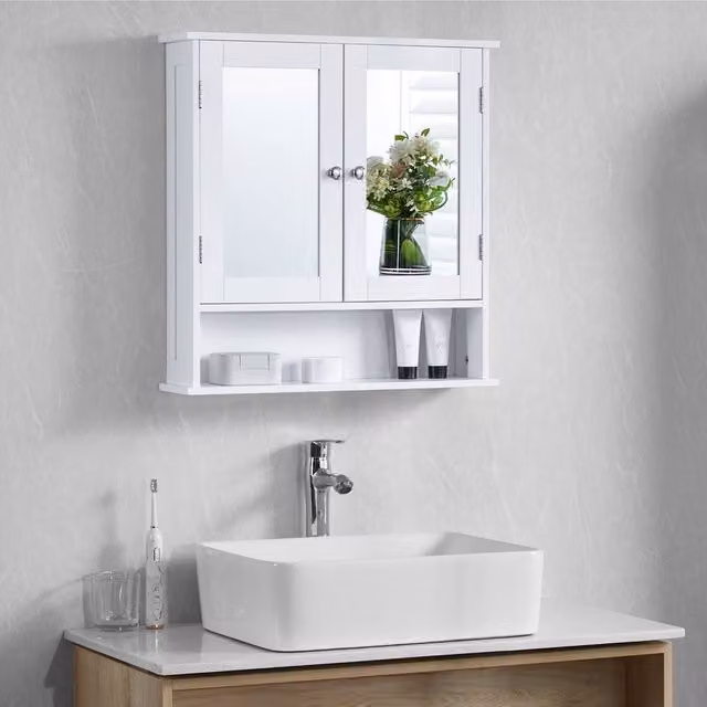 HD Designs Priano 2 Door Mirrored Wall Cabinet with Internal Shelves in White