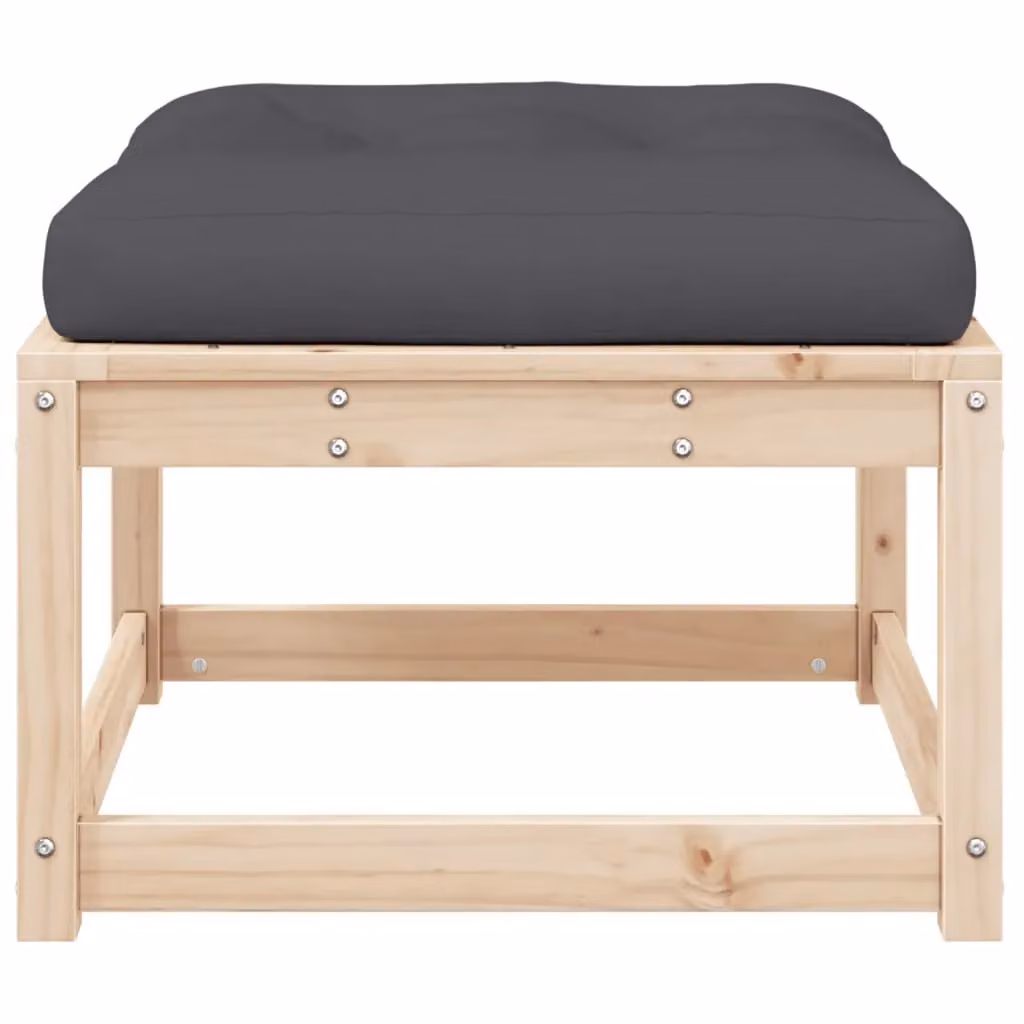 Berkfield Home Rustic Solid Pine Garden Footstool with Grey Cushions in Brown – 2