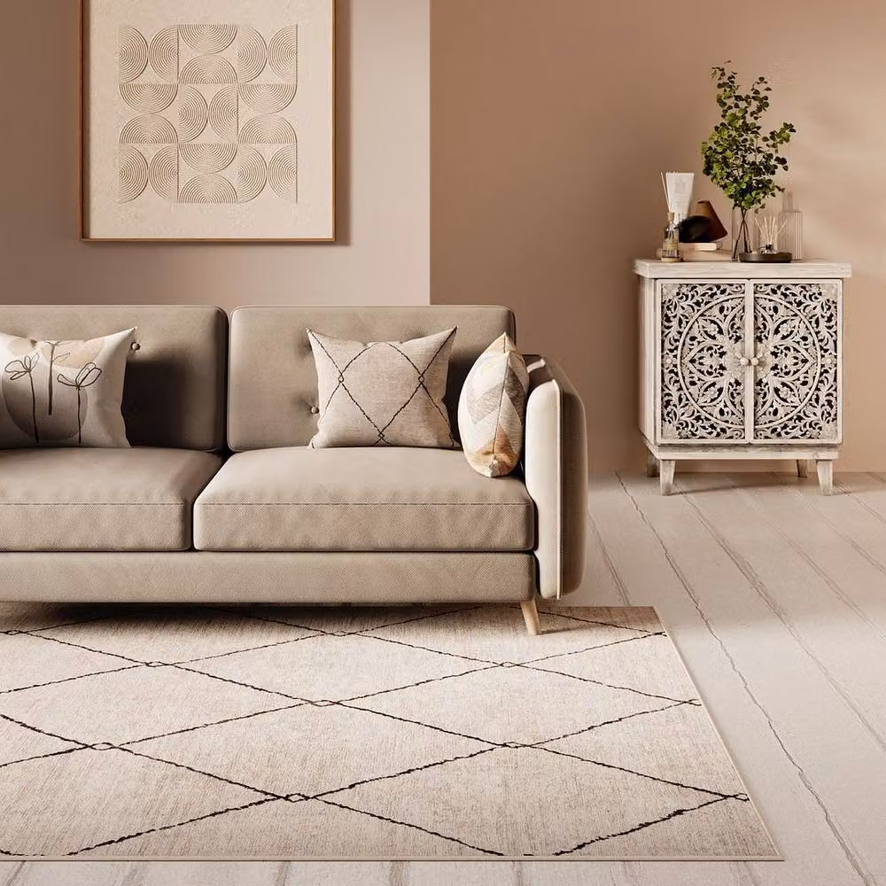 Kukoon Beige and Grey Trellis Modern Abstract Geometric Living Room Area Rug, W: 120 cm x L: 170 cm – 2