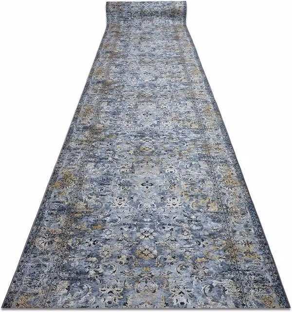 RugsX Lotus Anti-Slip Grey Oriental Vintage Runner, W: 80 cm, L: 360 cm – 1