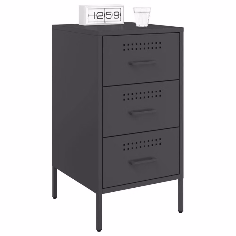 Berkfield Home Set of 2 Black Metal Bedside Cabinets, W/D/H: 36 x 39 x 68 cm – 3
