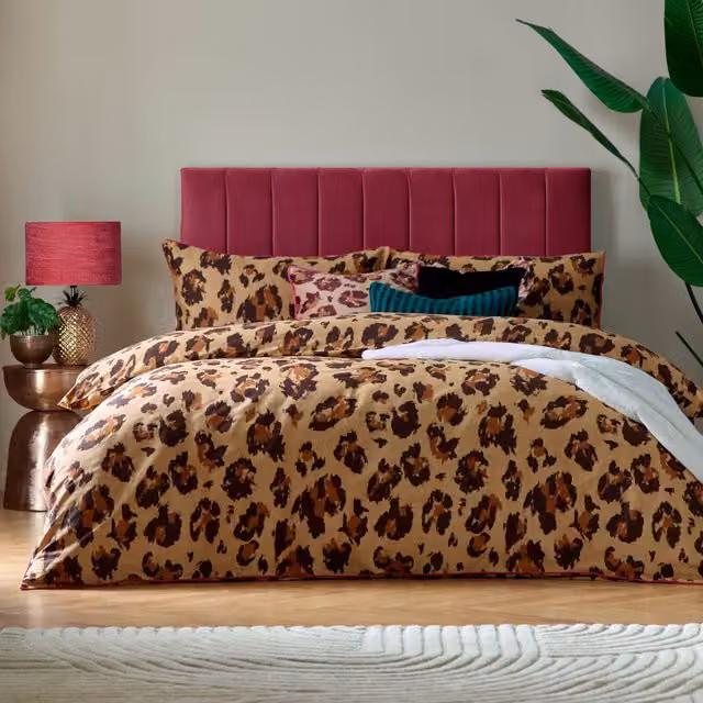 Make It A Home Leopard Print Cotton Duvet Cover and Pillowcase Set, Multicolour/Brown, W: 180 cm x L: 200 cm