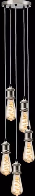 Netlighting Knightsbridge CALLA 5 Light Vintage Pendant in Brushed Chrome and Grey, E27, Height Adjustable
