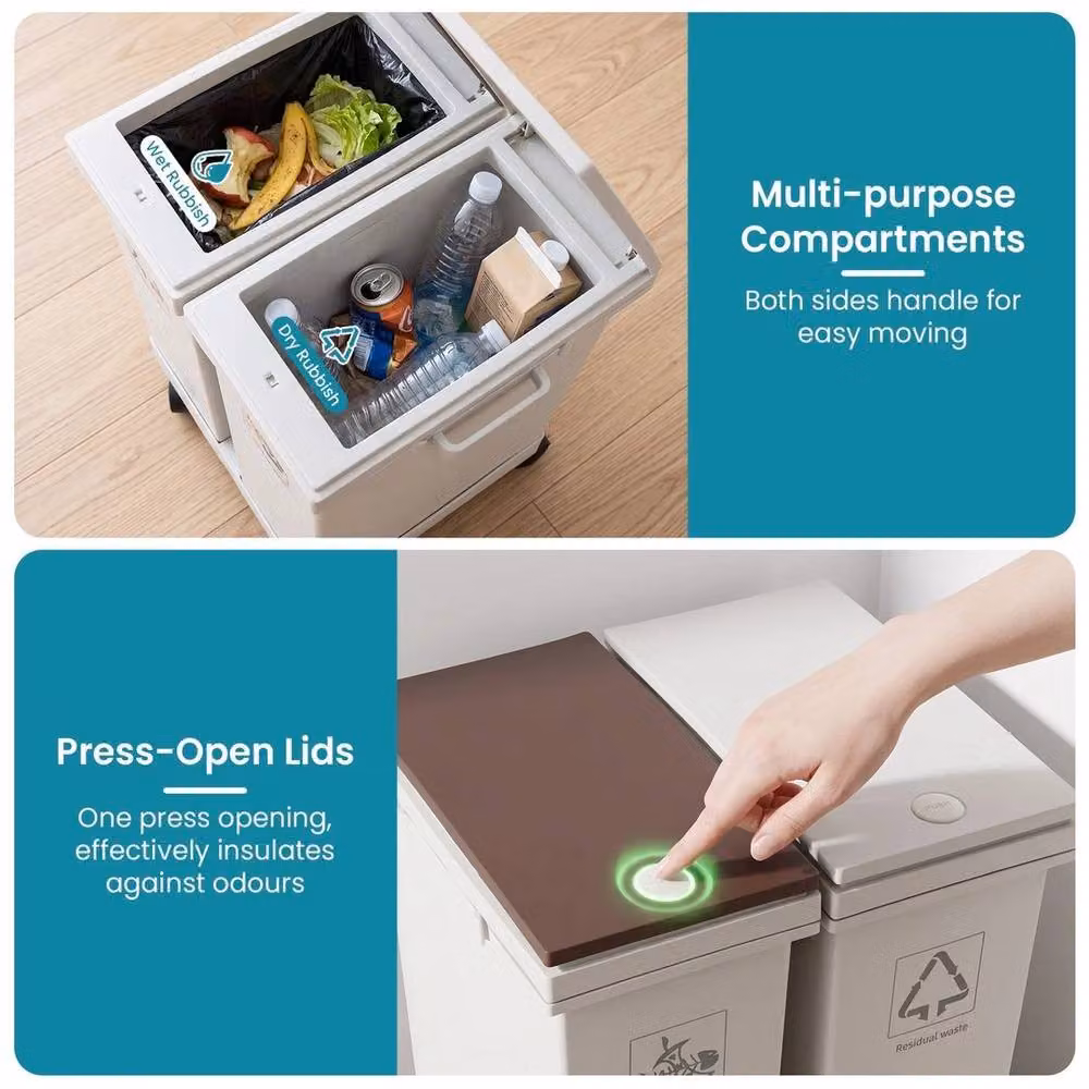 Kelvenix 40L Double Compartment Touch Recycling Bin in White – 2