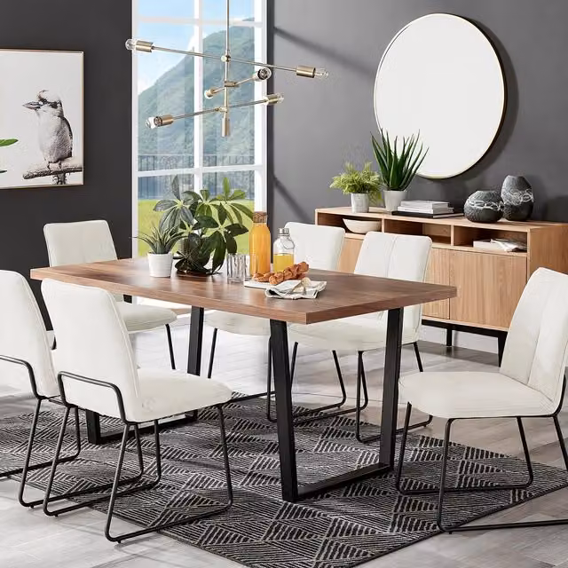 FurnitureboxUK Kylo Brown Wood Effect Rectangular Dining Table and 6 Cream Halley Fabric Chairs – 1