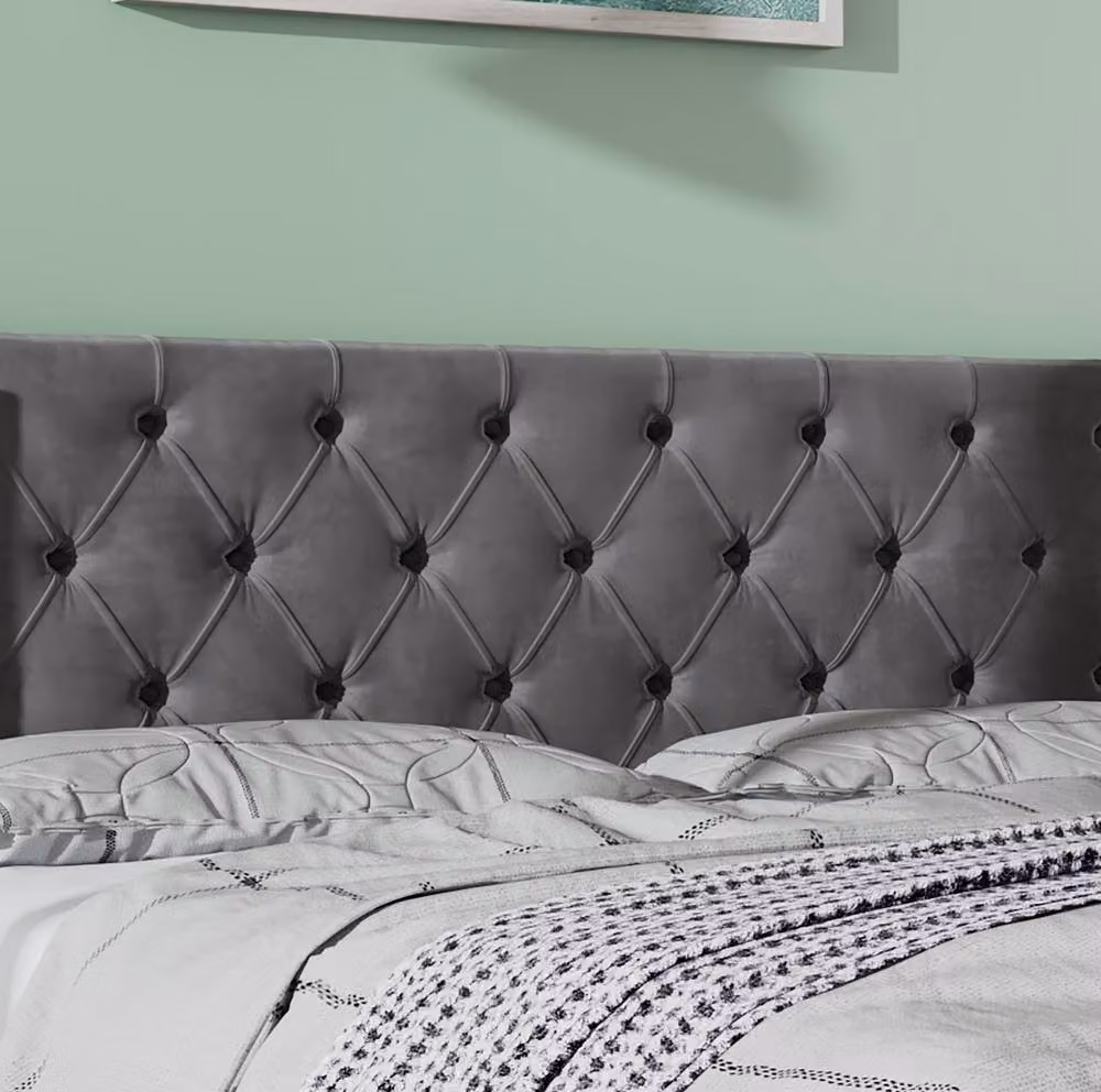 STILVORA Grey Velvet Upholstered King Size Bed with Lift-Up Storage W/D/H: 150 x 200 x 300 cm – 4