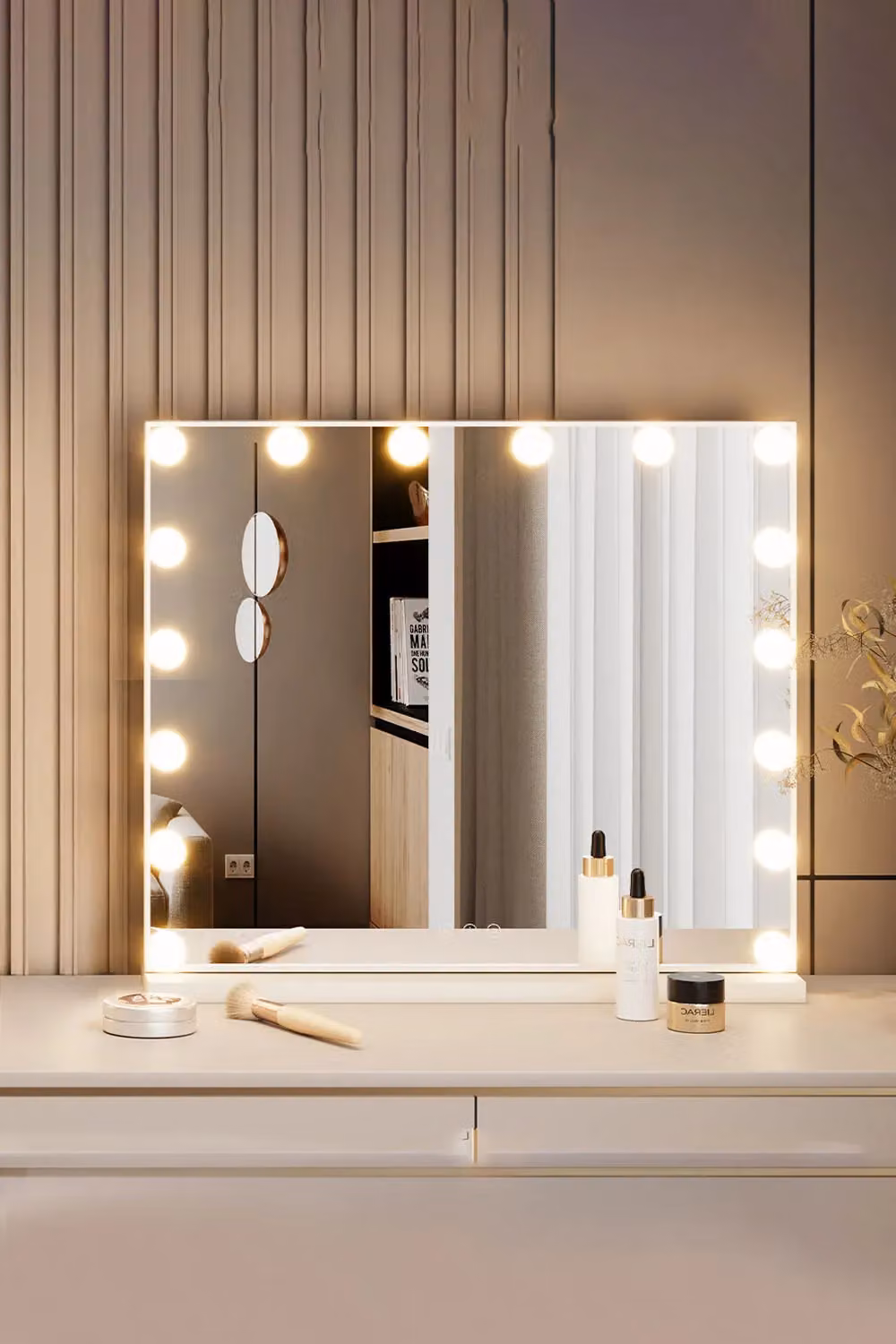 H&O Direct Makeup Vanity Mirror with LED Lights, White, W/D/H: 54.5 x 62.0 cm – 2