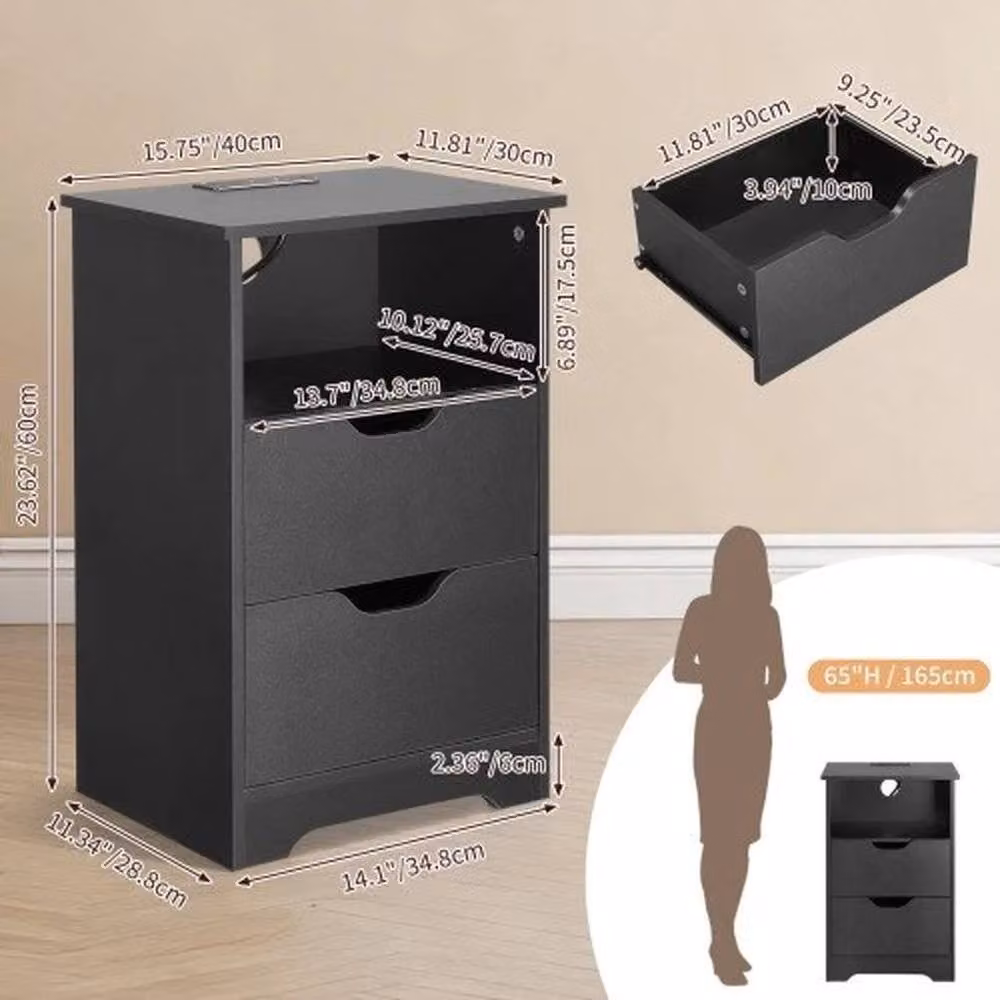 KORVIXA Minimalist Bedside Table with 2 Drawers in Black, W/D/H: 100 x 100 x 100 cm – 2