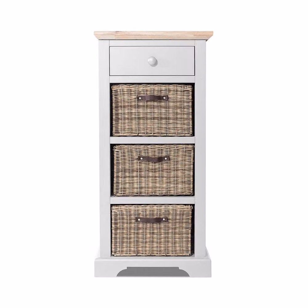 Statement Furniture Florence Tallboy with Drawer and 3 Storage Baskets in White – 3