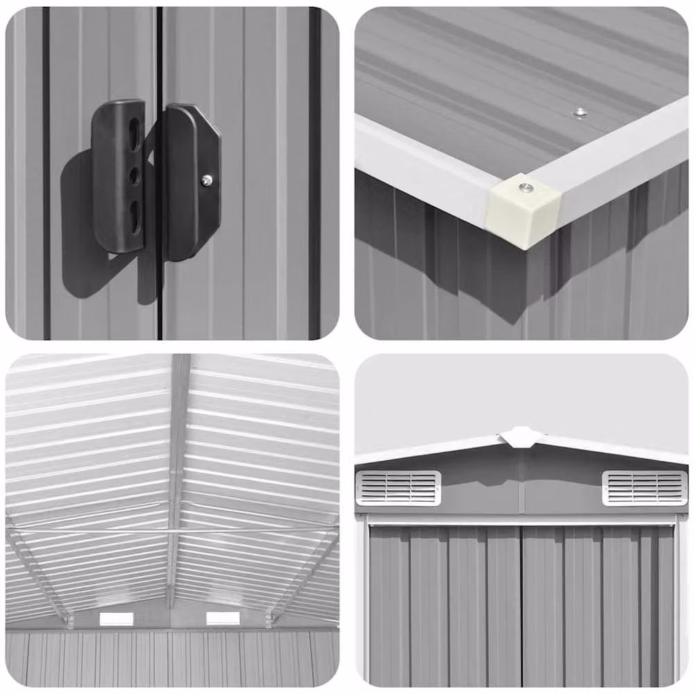 Berkfield Home Garden Shed in Grey Galvanised Steel, W/D/H: 257 x 392 x 181 cm – 3