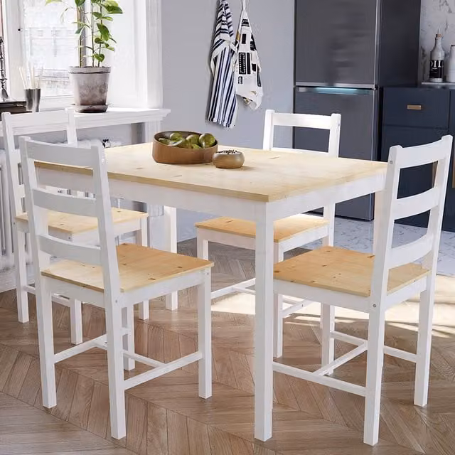 Vida Designs Rustic Square Dining Set with Table and 4 Chairs in White and Pine